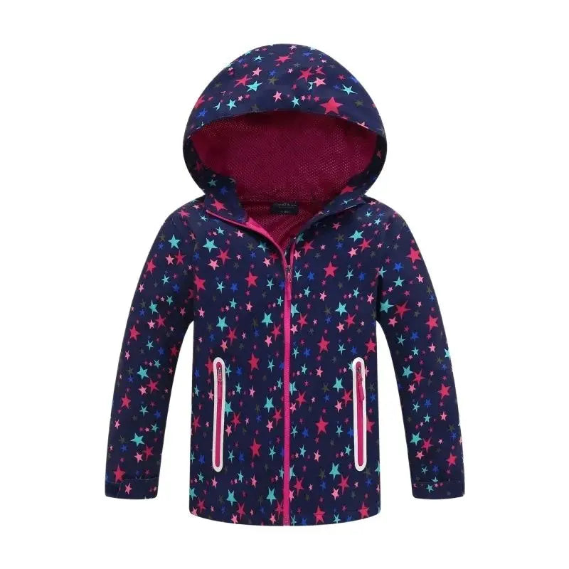 Jaqueta Infantil Impermeável Forrada em Fleece – Corta-Vento de Primavera e Outono para Meninas