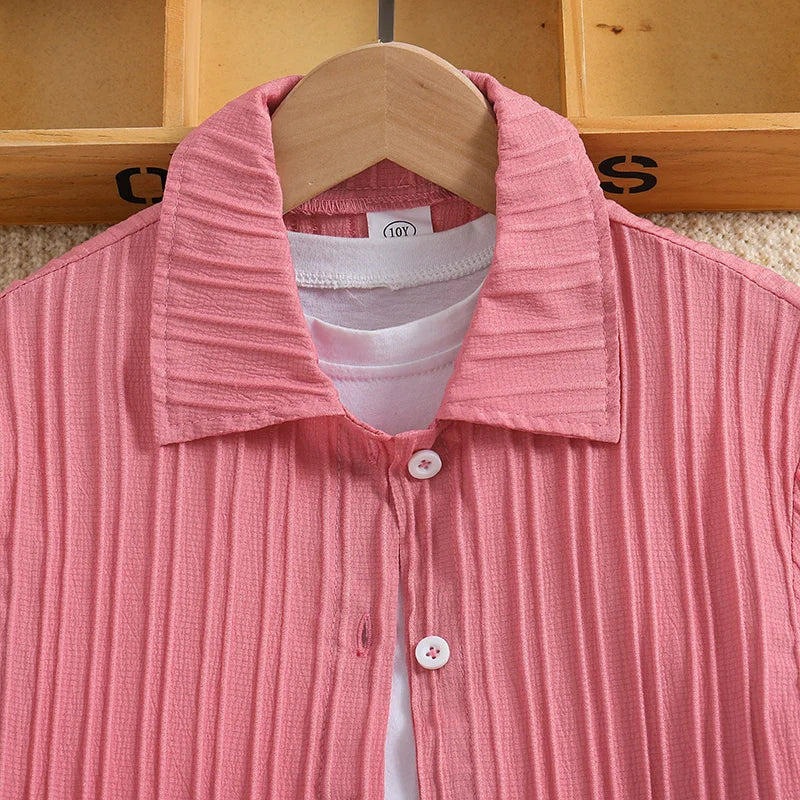 Conjunto Infantil Feminino Rosa Canelado – Estilo e Conforto para o Dia a Dia