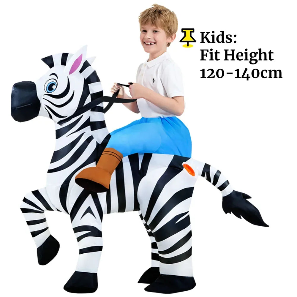 Fantasia Inflável de Zebra Adulto e Infantil com Ventilador Elétrico