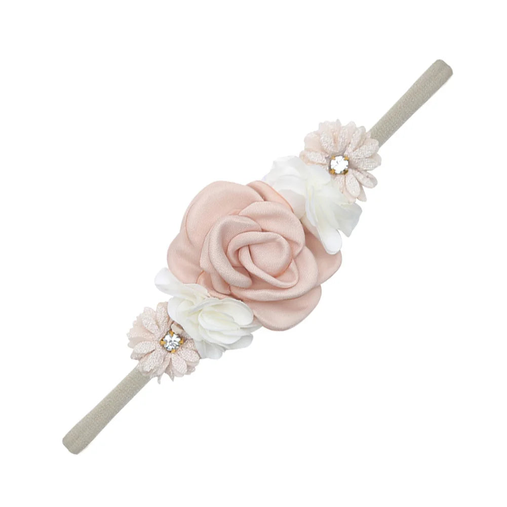 5 Tiaras Florais para Bebê Recém-Nascido – Faixas de Cabelo de Nylon com Flores Artificiais e Strass