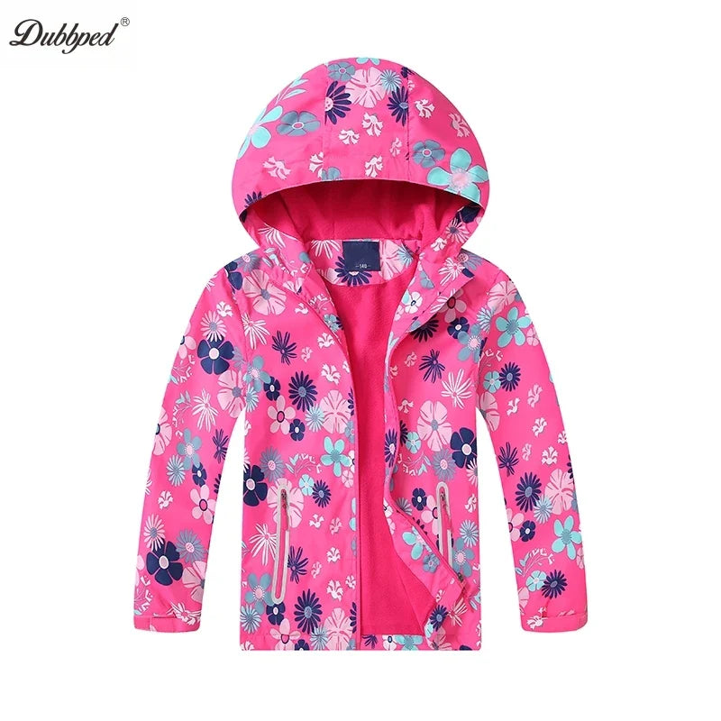 Jaqueta Infantil Impermeável Forrada em Fleece – Corta-Vento de Primavera e Outono para Meninas