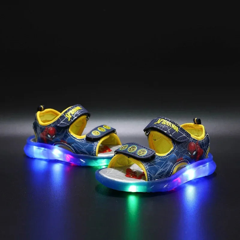 Sandália Infantil Homem-Aranha com LED – Sandália Iluminada Antiderrapante para Meninos