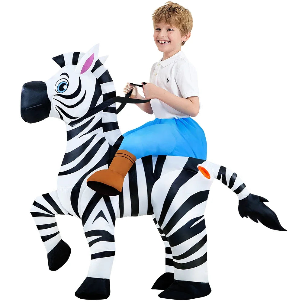 Fantasia Inflável de Zebra Adulto e Infantil com Ventilador Elétrico