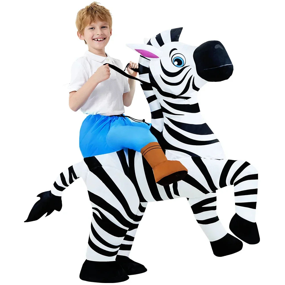 Fantasia Inflável de Zebra Adulto e Infantil com Ventilador Elétrico