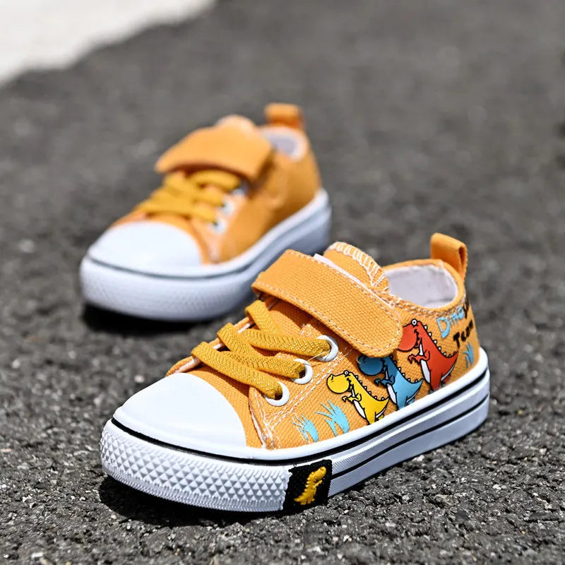 Tênis Infantil Dinossauro Preto – Casual Confortável com Velcro e Estampa Colorida