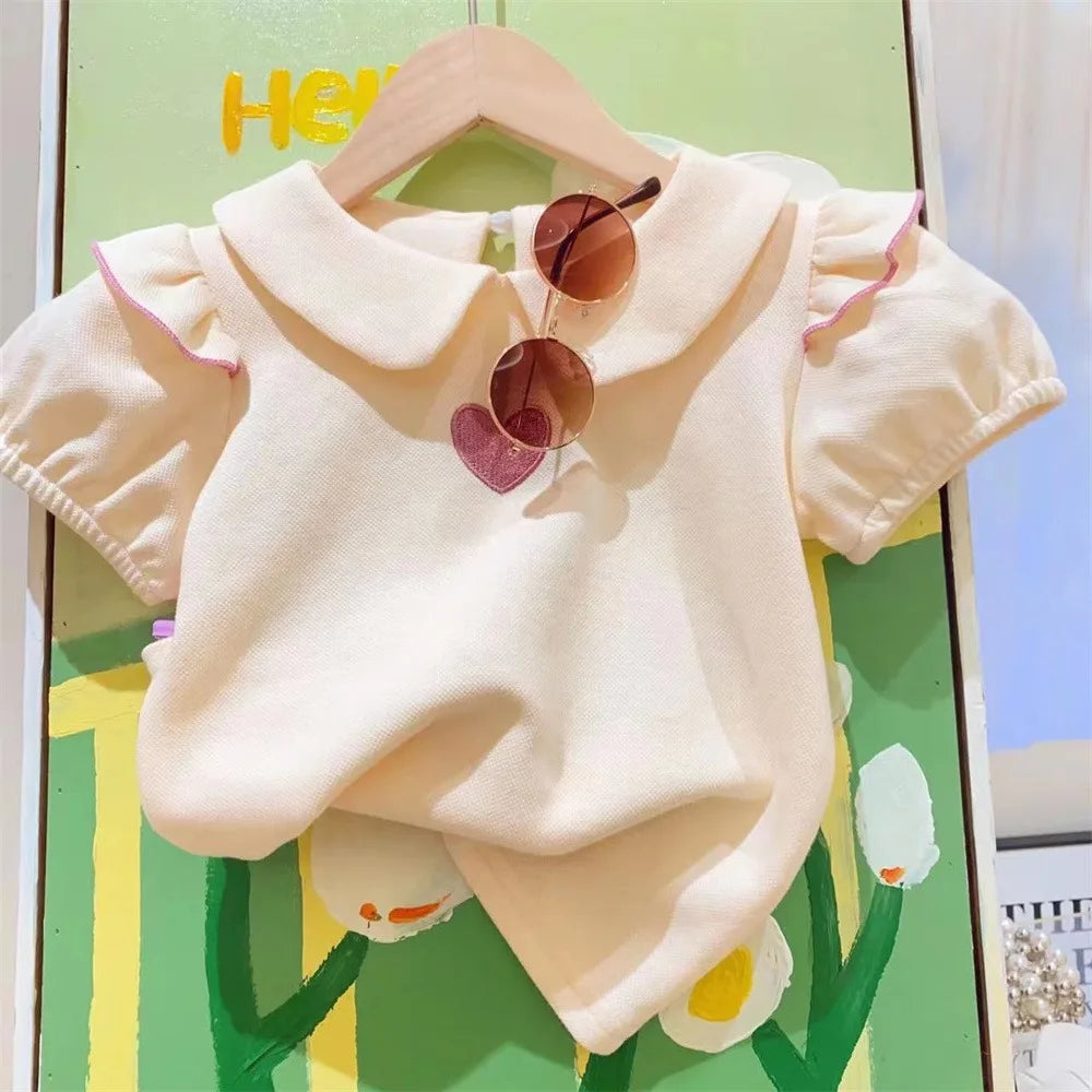 Conjunto Infantil Feminino Blusa Amarela e Saia Rosa com Corações – Charme e Delicadeza para as Pequenas