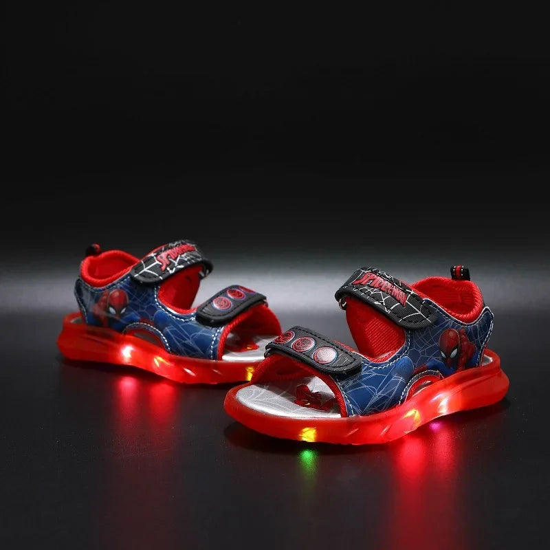 Sandália Infantil Homem-Aranha com LED – Sandália Iluminada Antiderrapante para Meninos