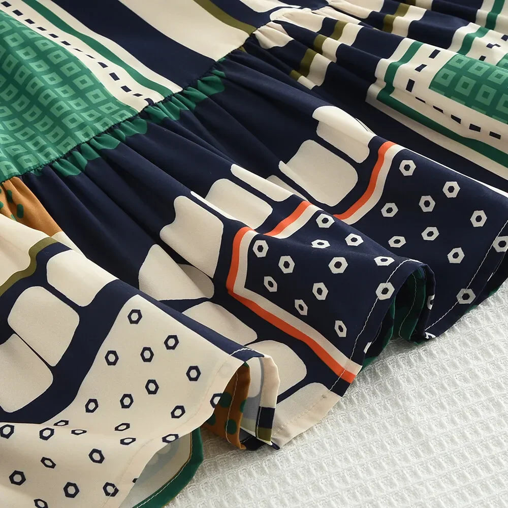 Vestido Infantil Verão Sem Manga com Estampa Patchwork Colorida – Moda Coreana para Meninas