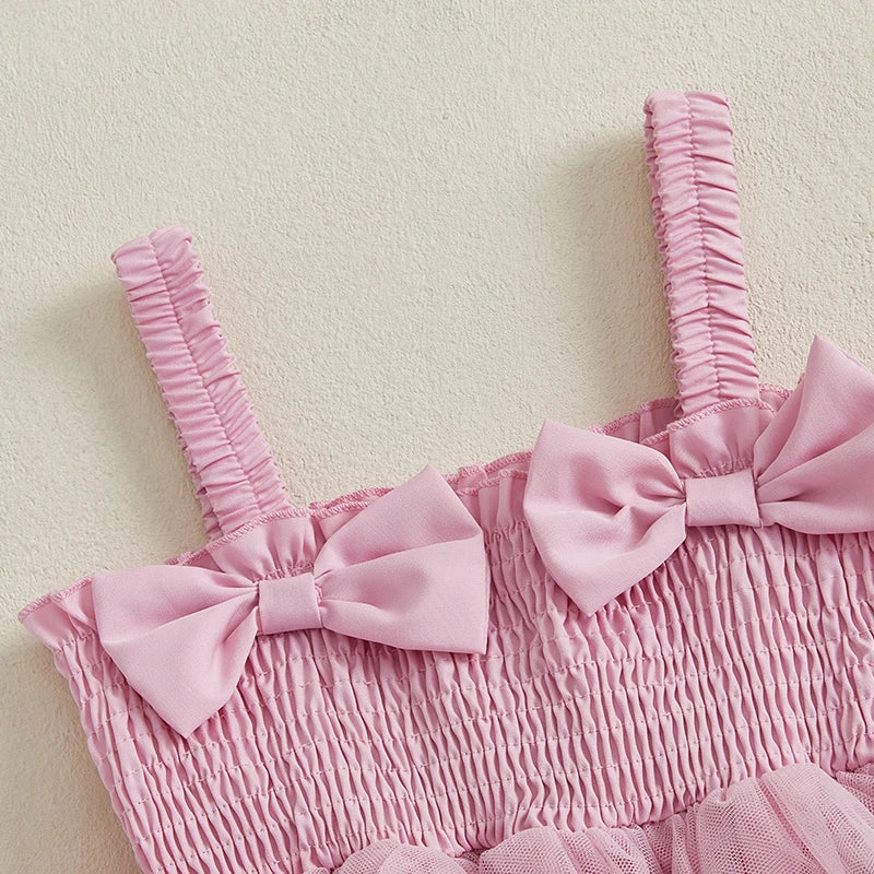 Vestido Infantil Rosa com Babados em Camadas e Laços – Roupa de Festa para Meninas