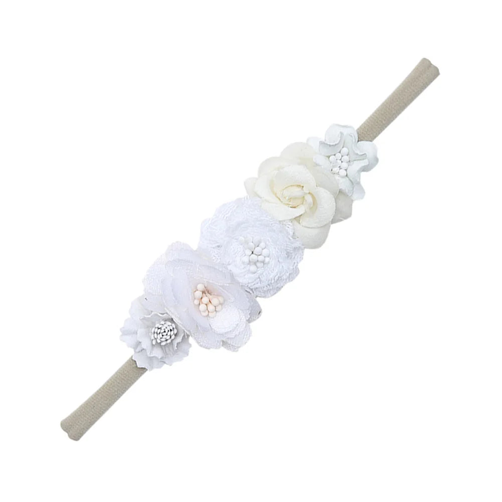 5 Tiaras Florais para Bebê Recém-Nascido – Faixas de Cabelo de Nylon com Flores Artificiais e Strass
