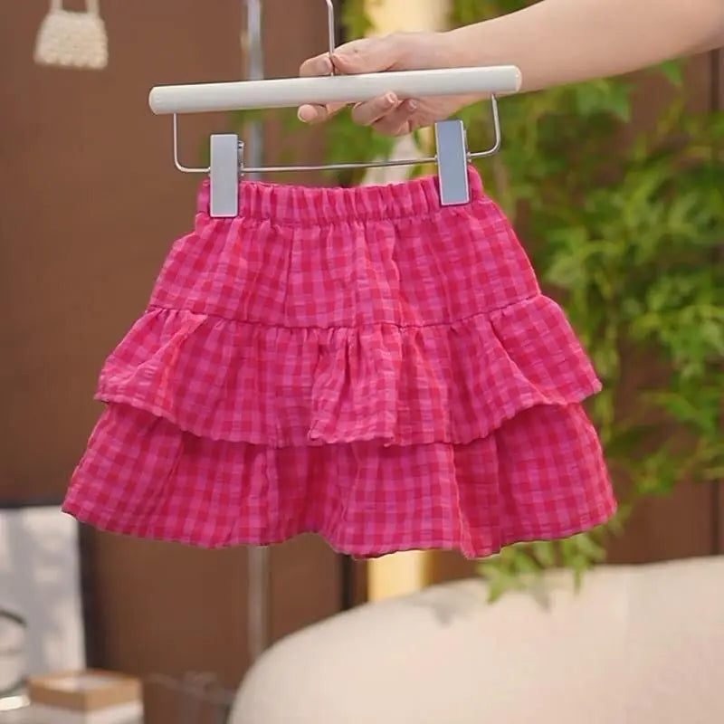 Conjunto Infantil Feminino Xadrez Rosa com Blusa e Saia – Delicadeza e Estilo para as Pequenas