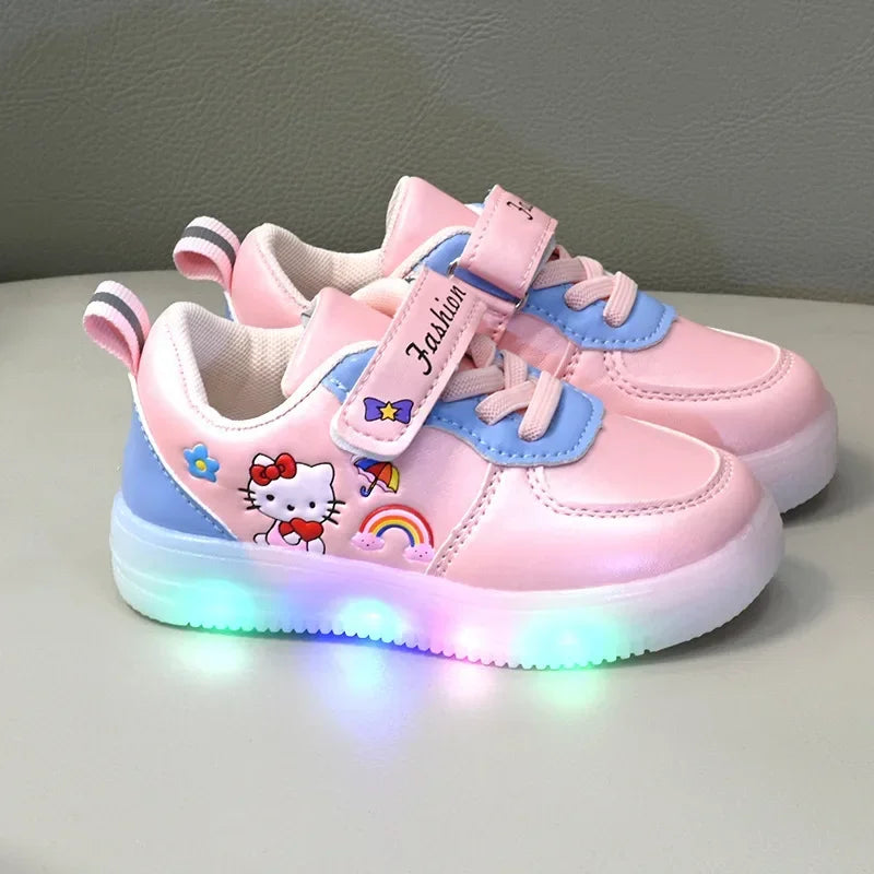 Tênis Infantil Hello Kitty com LED – Sapato Iluminado Rosa para Meninas