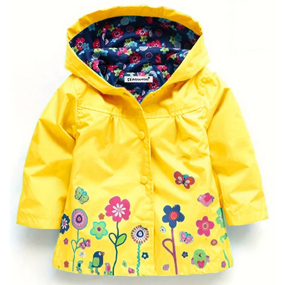 Capa de Chuva Infantil com Capuz – Jaqueta Impermeável Estampada para Meninas e Meninos