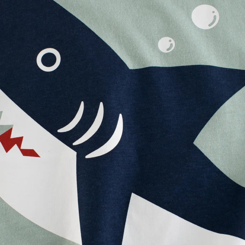 Camisetas Infantis 100% Algodão com Estampa 3D – Tubarões e Dinossauros Divertidos