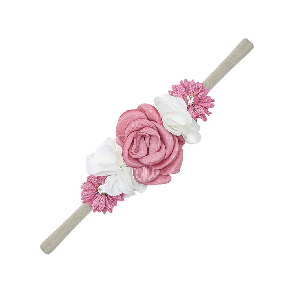 5 Tiaras Florais para Bebê Recém-Nascido – Faixas de Cabelo de Nylon com Flores Artificiais e Strass
