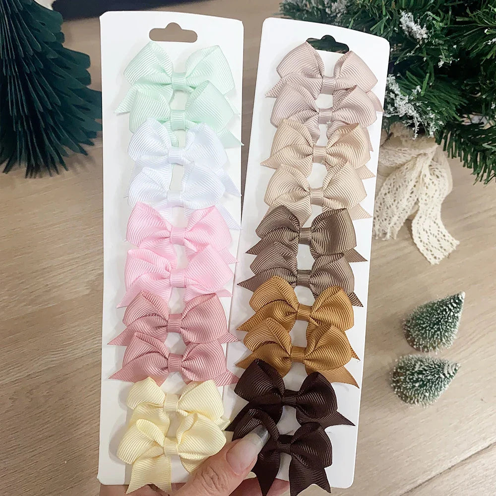Conjunto 10 Laços de Cabelo Infantil – Presilhas com Fita de Cetim Colorida