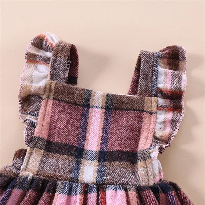 Vestido Infantil Xadrez com Babados – Modelo Trapézio de Inverno para Meninas