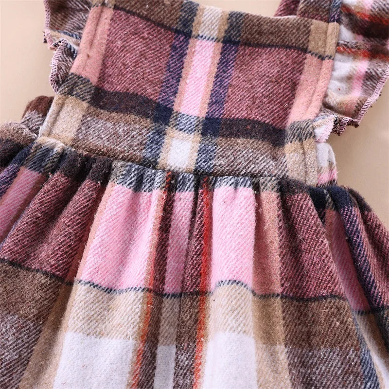 Vestido Infantil Xadrez com Babados – Modelo Trapézio de Inverno para Meninas