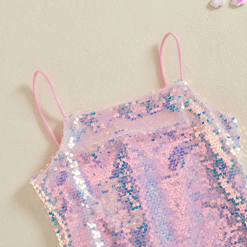 Vestido Infantil de Festa com Paetês e Camadas de Tule – Alças Finas e Babados Elegantes