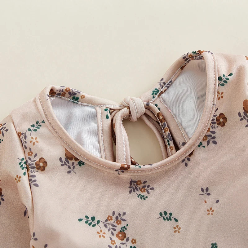 Maiô Infantil Floral Manga Longa com Babados