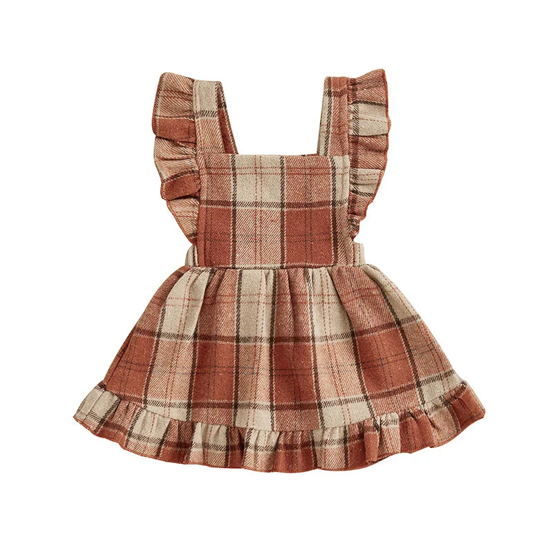 Vestido Infantil Xadrez com Babados – Modelo Trapézio de Inverno para Meninas