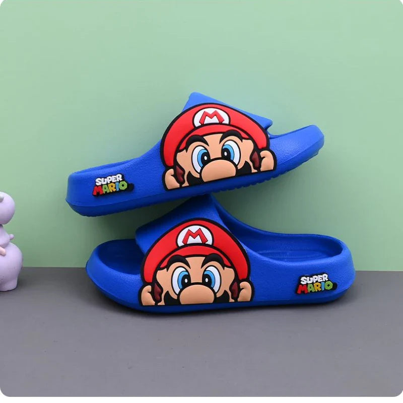 Chinelo Infantil Super Mario Azul – Sandália Confortável Antiderrapante para Meninos e Meninas