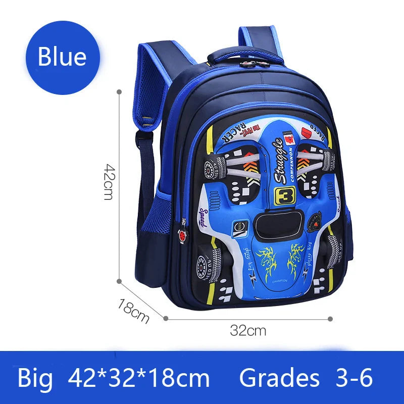 Mochila Infantil 3D Carro Impermeável – Leve e Resistente