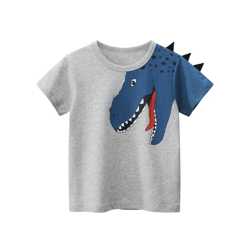 Camisetas Infantis 100% Algodão com Estampa 3D – Tubarões e Dinossauros Divertidos