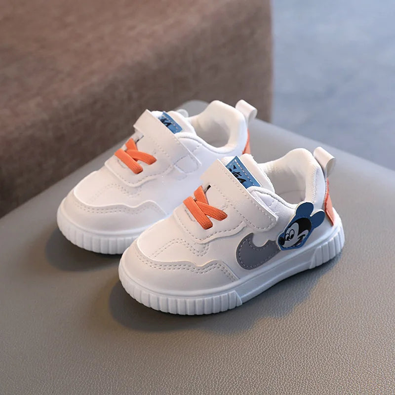 Tênis Infantil Mickey Branco – Sapato Casual Confortável com Velcro para Meninos e Meninas