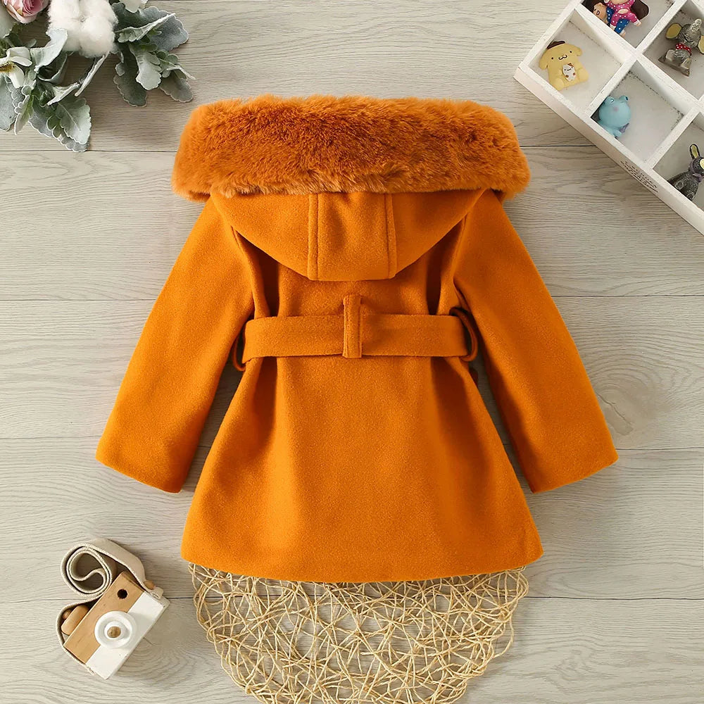 Casaco Infantil de Inverno com Capuz e Laço – Pelúcia Rosa Quentinha para Meninas