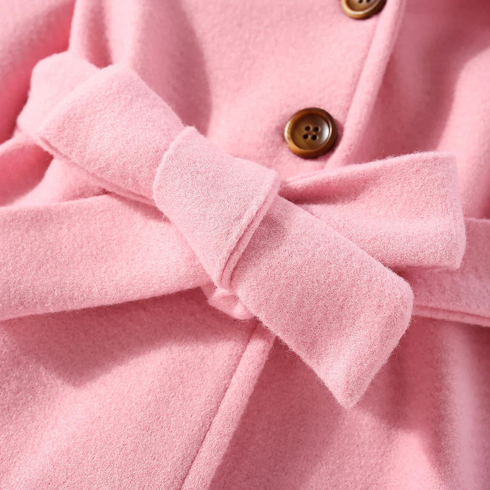 Casaco Infantil de Inverno com Capuz e Laço – Pelúcia Rosa Quentinha para Meninas