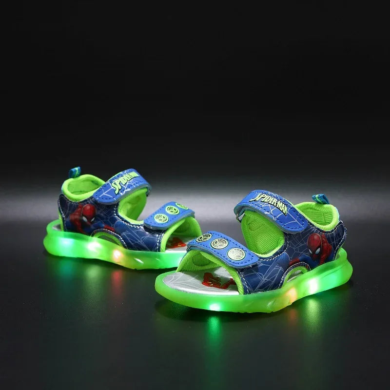 Sandália Infantil Homem-Aranha com LED – Sandália Iluminada Antiderrapante para Meninos