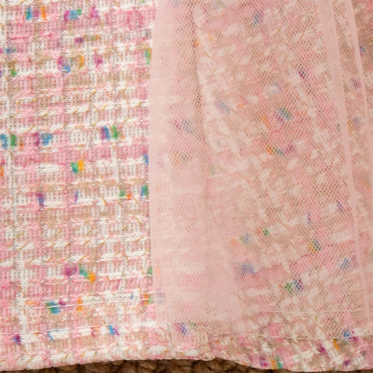 Vestido Infantil Xadrez com Tule e Laço – Manga Longa e Estilo Doce para Meninas