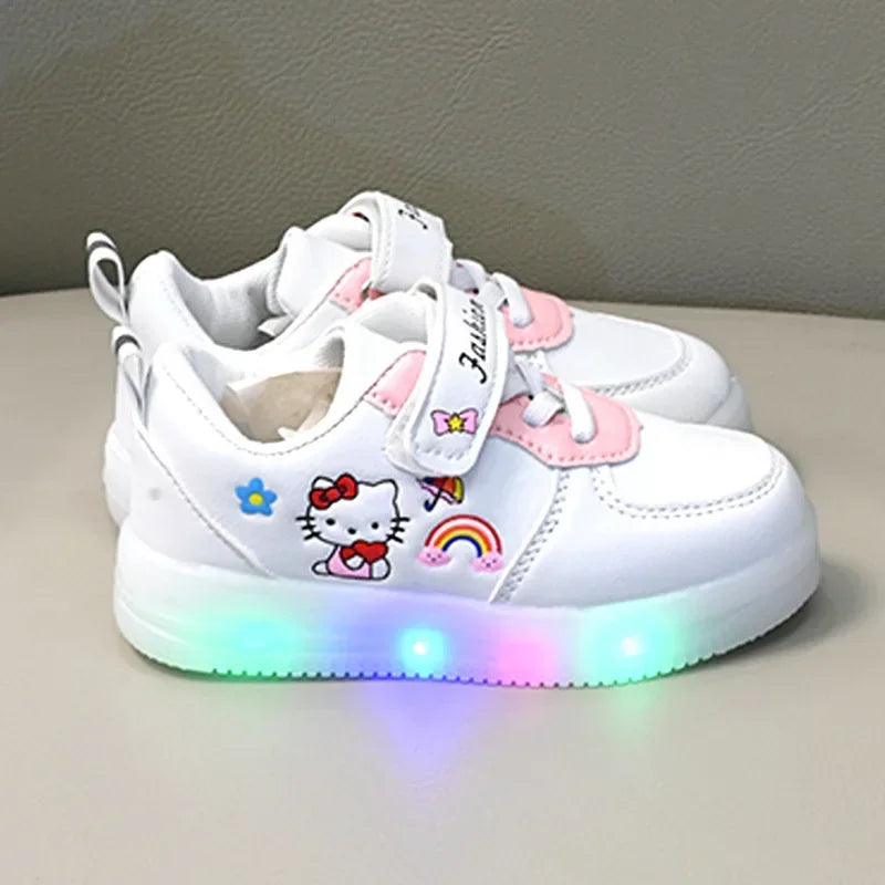 Tênis Infantil Hello Kitty com LED – Sapato Iluminado Rosa para Meninas