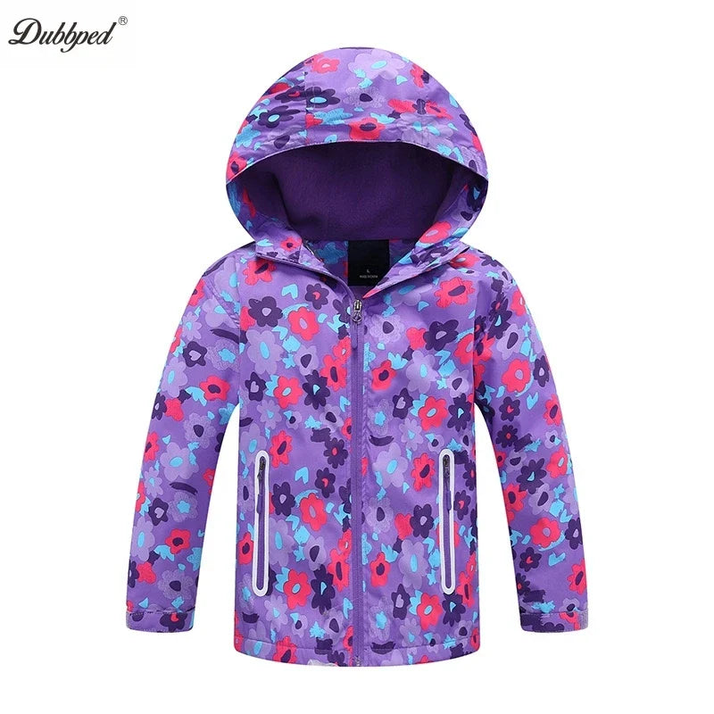 Jaqueta Infantil Impermeável Forrada em Fleece – Corta-Vento de Primavera e Outono para Meninas