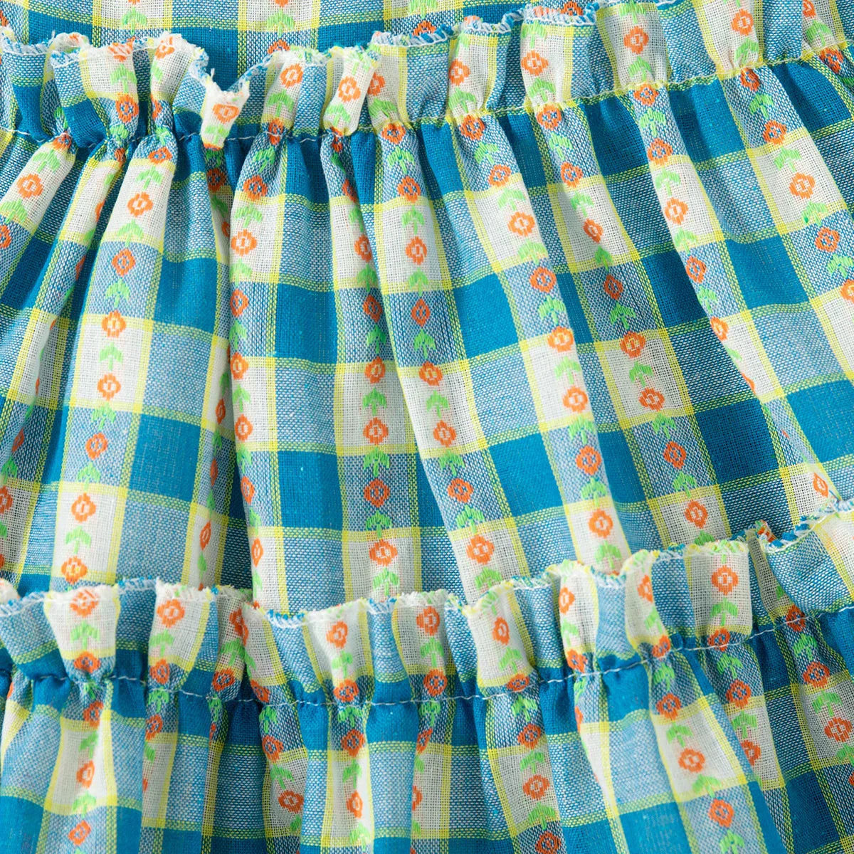 Vestido Infantil Feminino Xadrez Azul com Gola Branca Bordada – Delicadeza e Estilo para as Pequenas