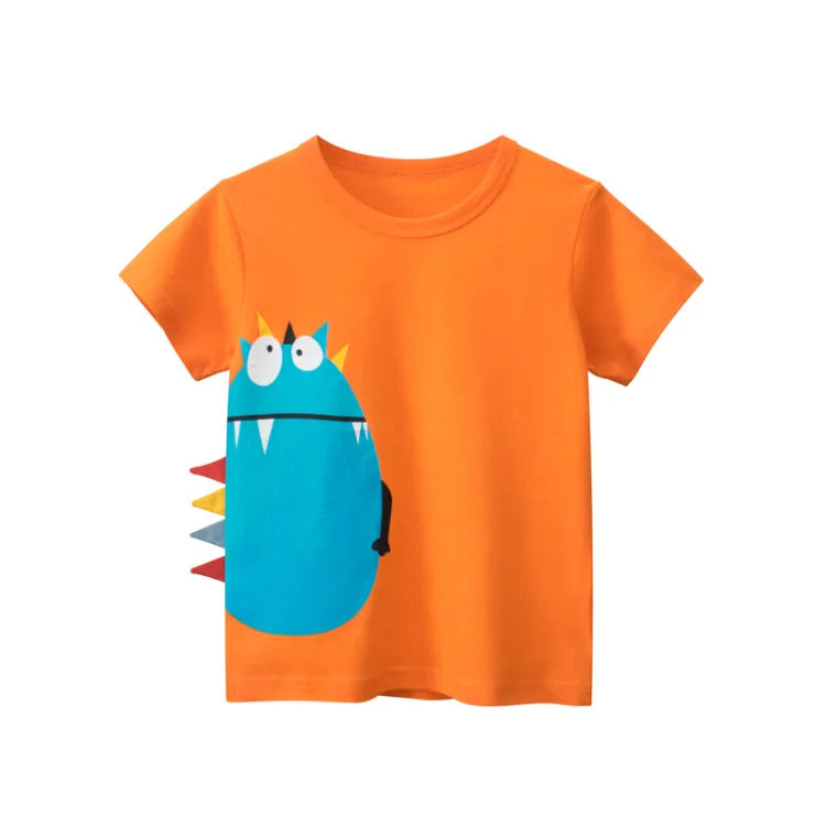 Camisetas Infantis 100% Algodão com Estampa 3D – Tubarões e Dinossauros Divertidos