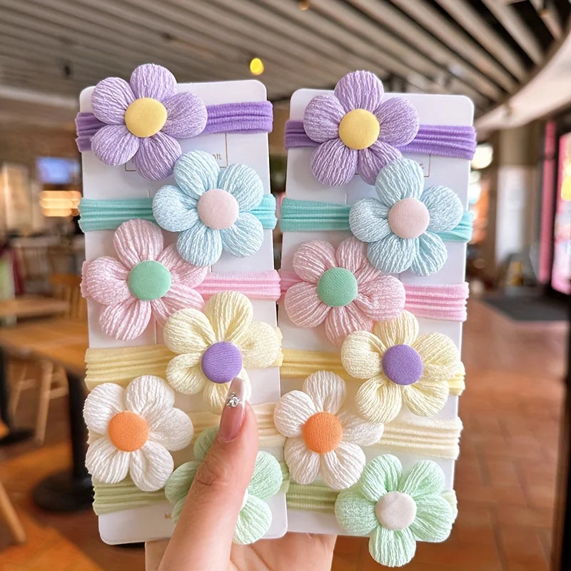 Kit com 12 Elásticos de Cabelo Femininos – Laços Florais Estilo Princesa