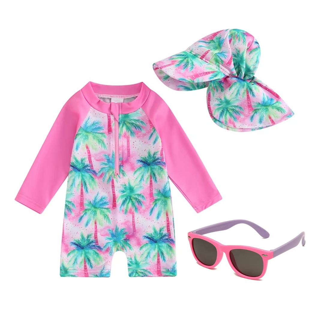 Kit Praia Óculos de Sol Infantis Flexíveis + Conjunto Proteção UV