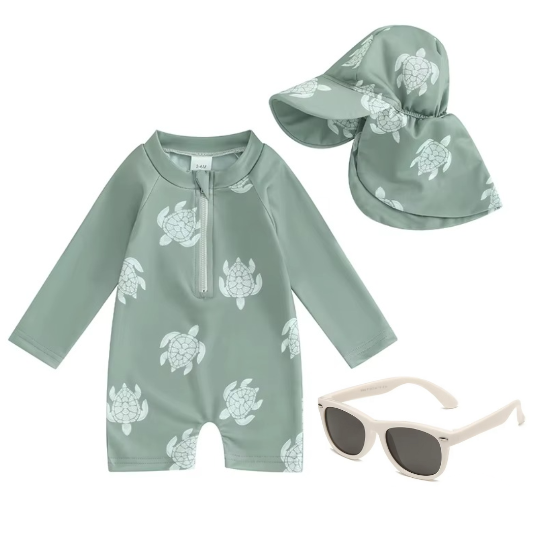 Kit Praia Óculos de Sol Infantis Flexíveis + Conjunto Proteção UV