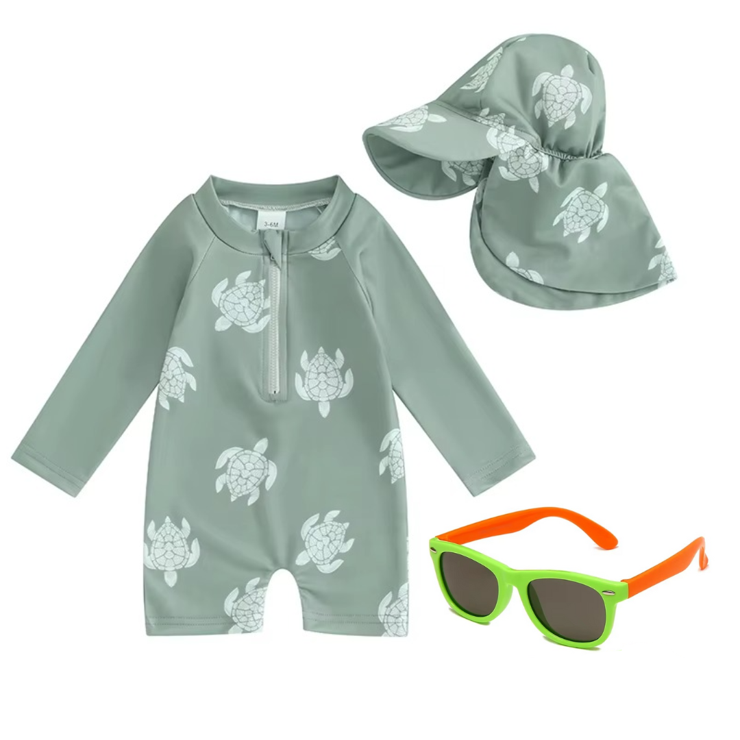 Kit Praia Óculos de Sol Infantis Flexíveis + Conjunto Proteção UV