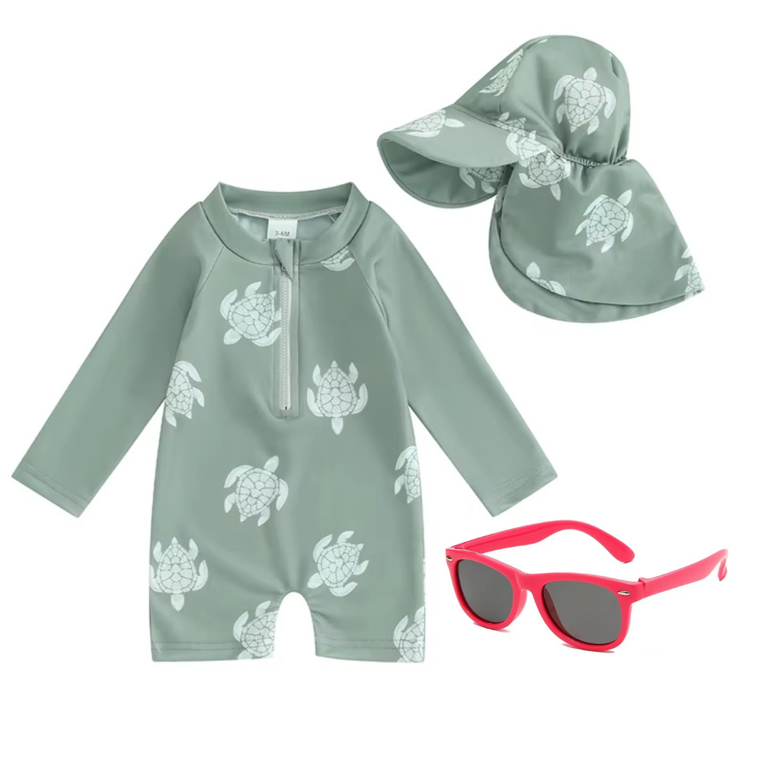 Kit Praia Óculos de Sol Infantis Flexíveis + Conjunto Proteção UV