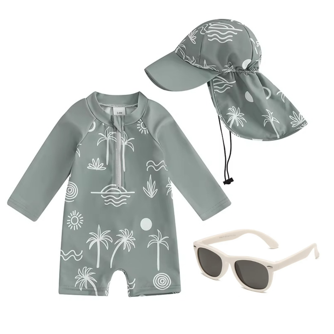 Kit Praia Óculos de Sol Infantis Flexíveis + Conjunto Proteção UV