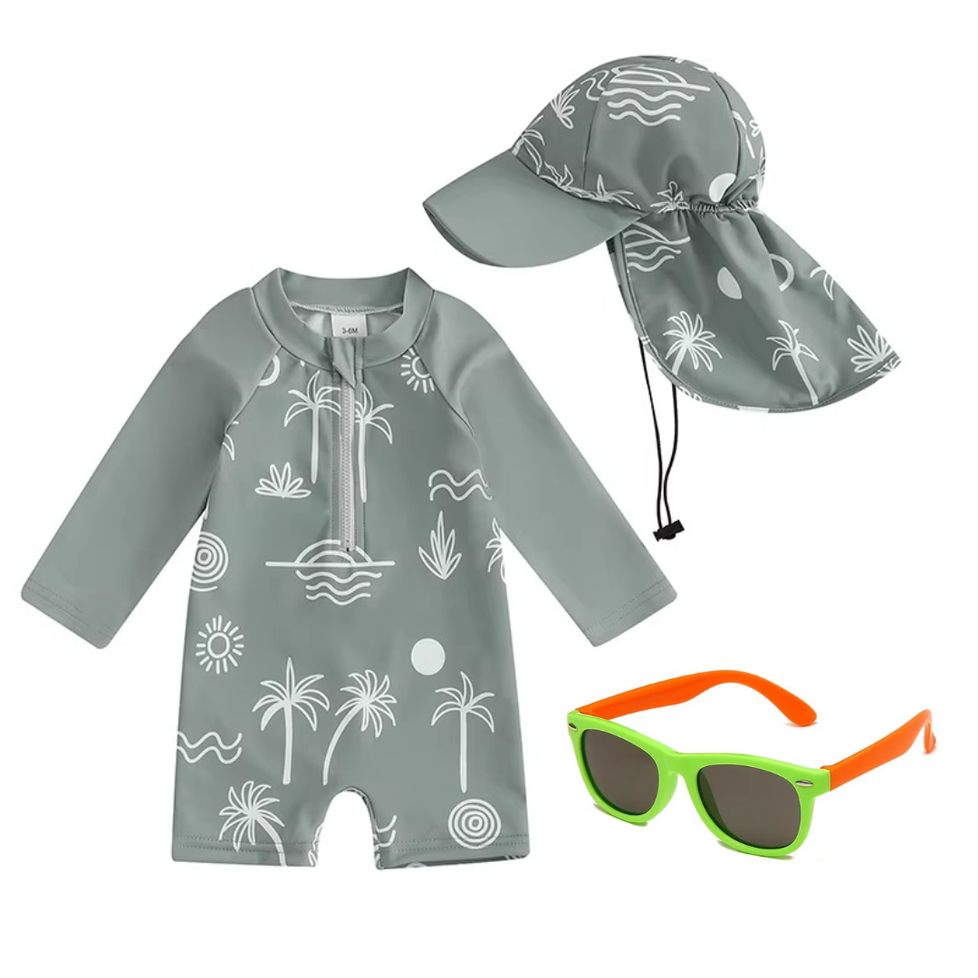 Kit Praia Óculos de Sol Infantis Flexíveis + Conjunto Proteção UV