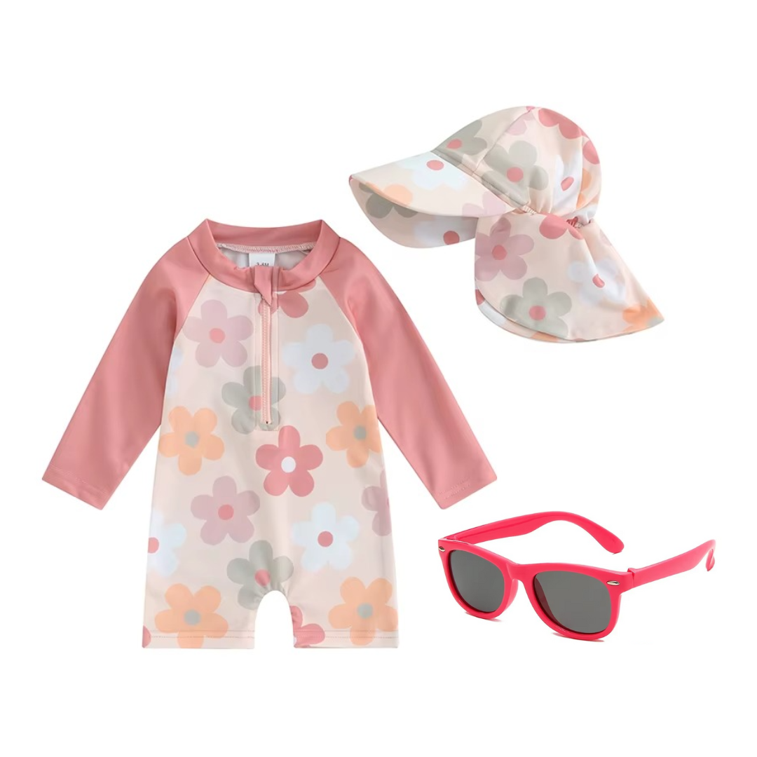 Kit Praia Óculos de Sol Infantis Flexíveis + Conjunto Proteção UV