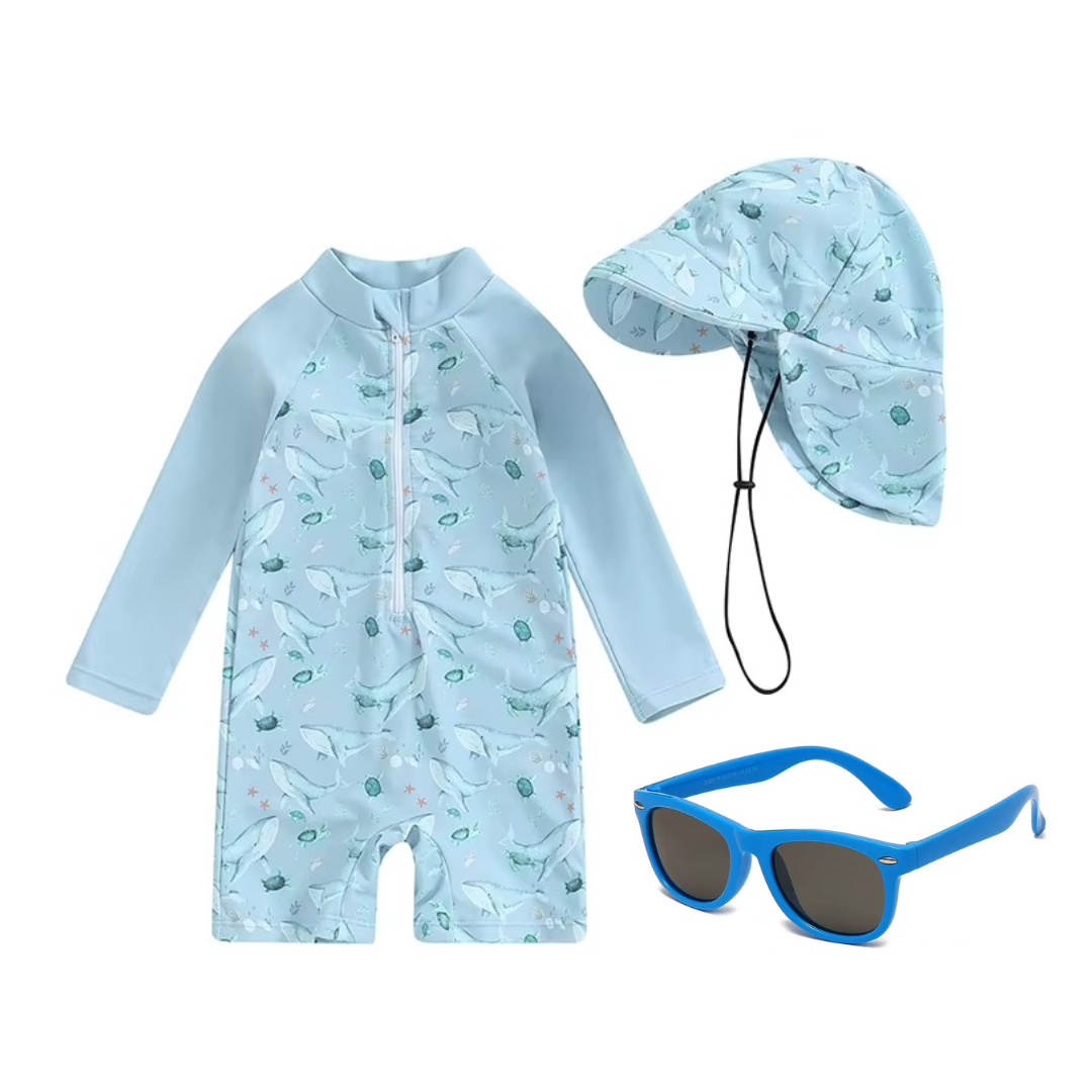 Kit Praia Óculos de Sol Infantis Flexíveis + Conjunto Proteção UV