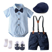 Conjunto Infantil Masculino Social Azul com Suspensório e Gravata Borboleta – Roupa Elegante para Bebê Menino