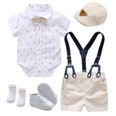 Conjunto Infantil Masculino Social Azul com Suspensório e Gravata Borboleta – Roupa Elegante para Bebê Menino