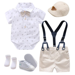 Conjunto Infantil Masculino Social Azul com Suspensório e Gravata Borboleta – Roupa Elegante para Bebê Menino