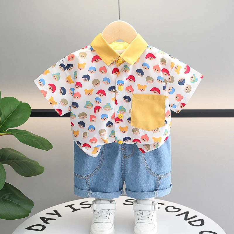 Conjunto Infantil de Verão com Estampa de Dinossauro – Camisa e Short 2 Peças